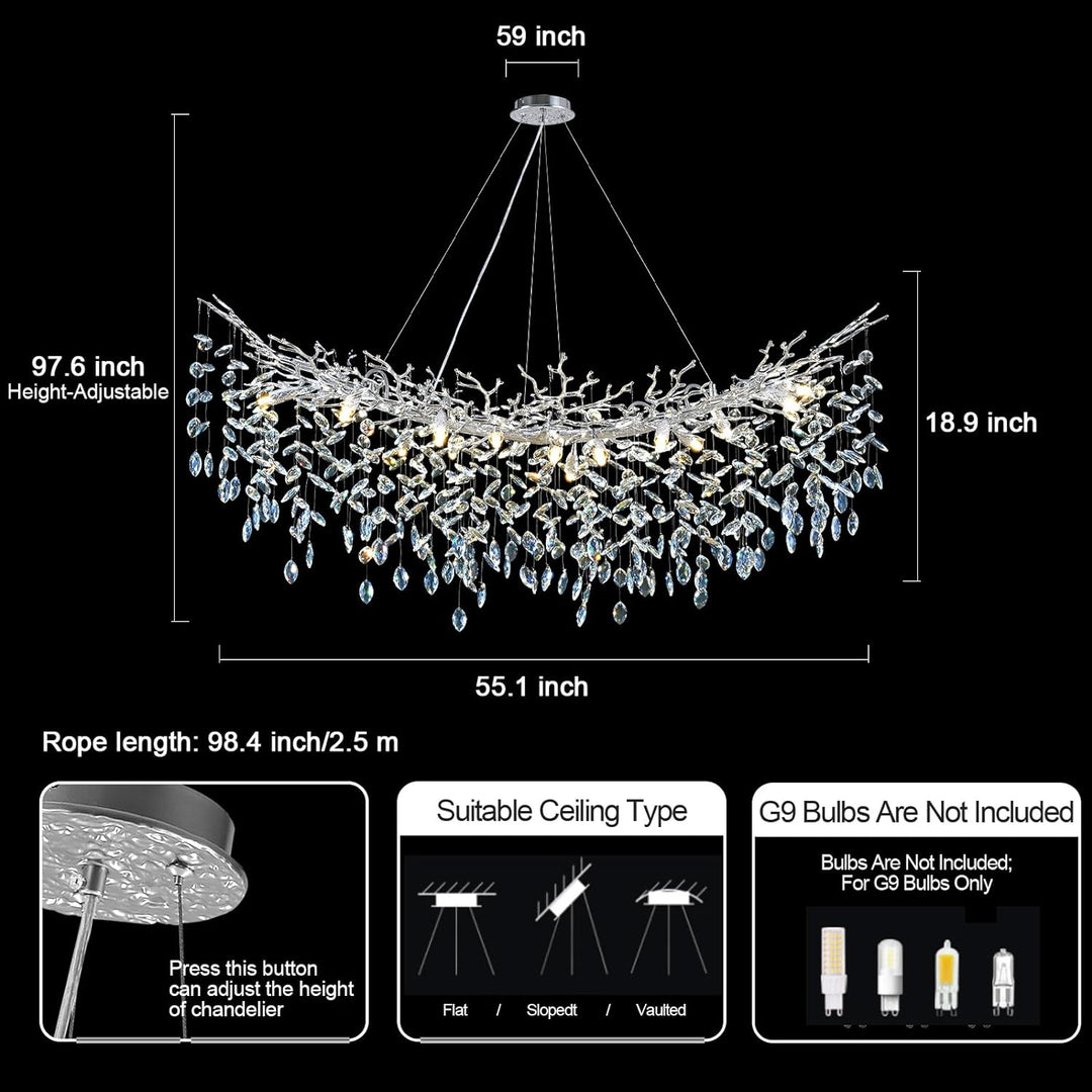 Modern Crystal Tree Branch Round Chandelier for All Rooms 30" 40" 48"