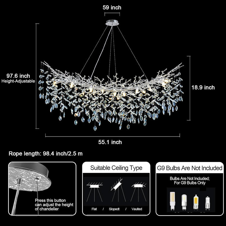 Modern Crystal Tree Branch Round Chandelier for All Rooms 30" 40" 48"