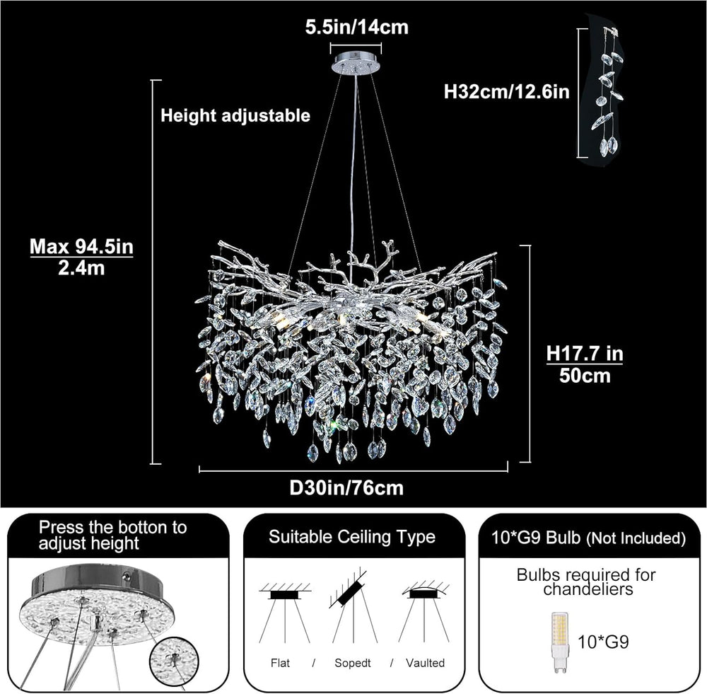Modern Crystal Tree Branch Round Chandelier for All Rooms 30" 40" 48"