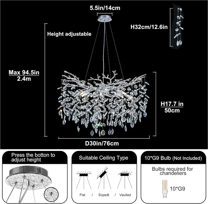 Modern Crystal Tree Branch Round Chandelier for All Rooms 30" 40" 48"