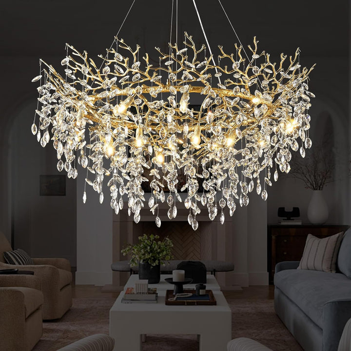 Modern Crystal Tree Branch Round Chandelier for All Rooms 30" 40" 48"