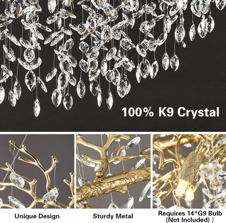 Modern Crystal Tree Branch Round Chandelier for All Rooms 30" 40" 48"
