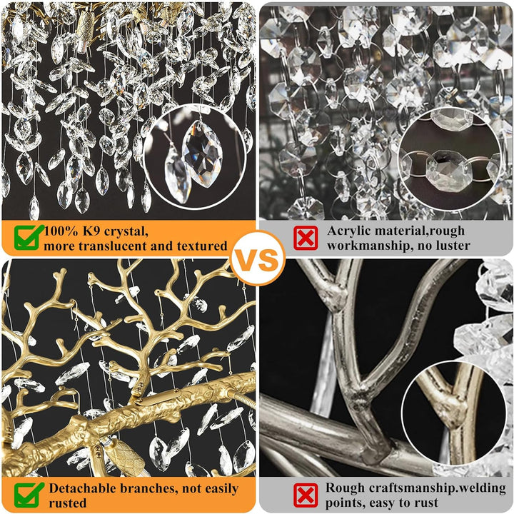 Modern Crystal Tree Branch Round Chandelier for All Rooms 30" 40" 48"