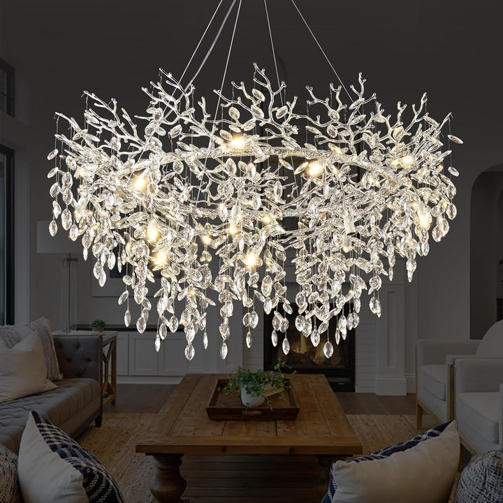 Modern Crystal Tree Branch Round Chandelier for All Rooms 30" 40" 48"