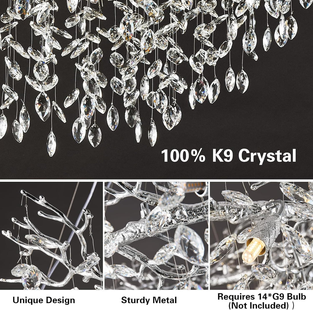 Modern Crystal Tree Branch Round Chandelier for All Rooms 30" 40" 48"