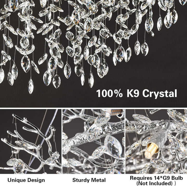 Modern Crystal Tree Branch Round Chandelier for All Rooms 30" 40" 48"