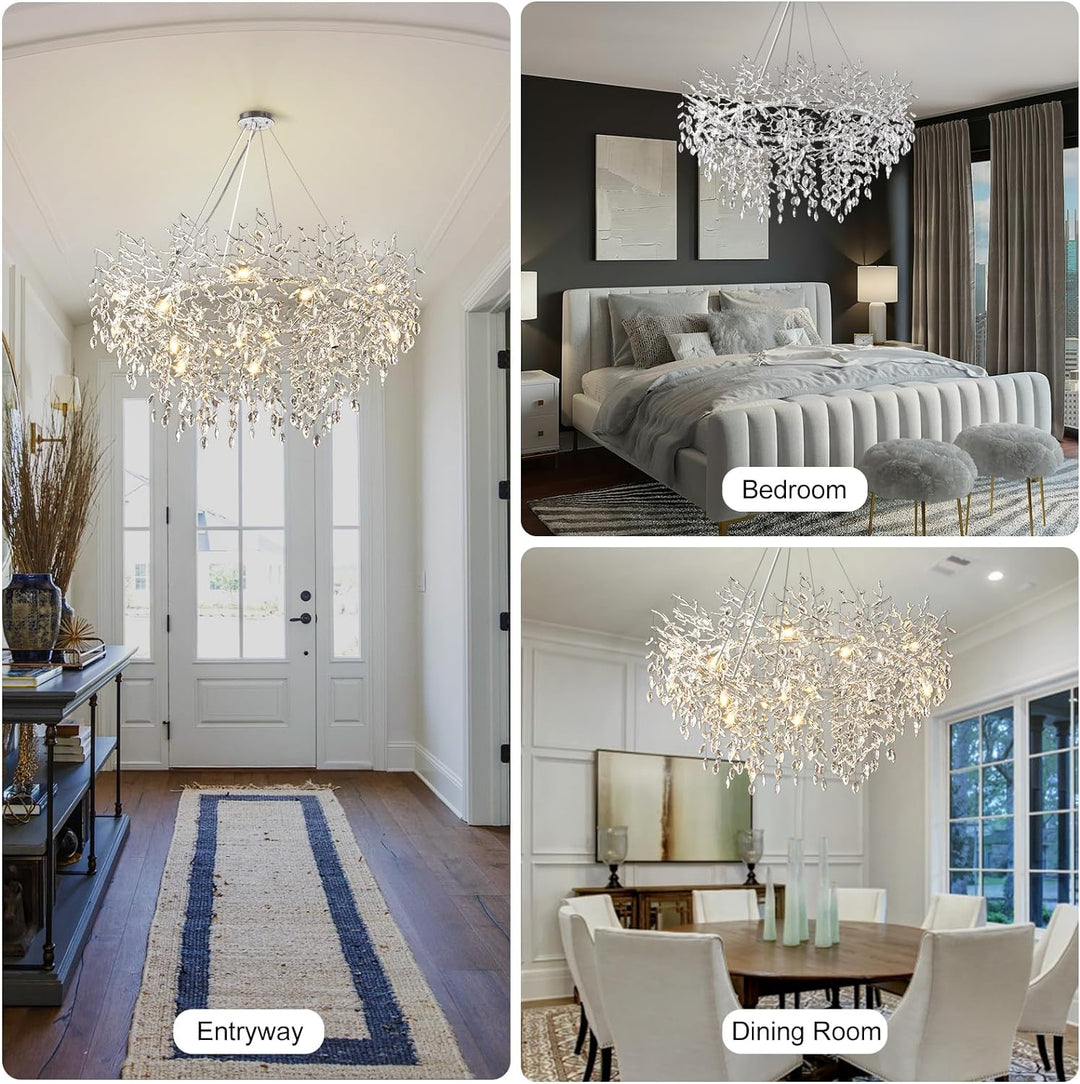 Modern Crystal Tree Branch Round Chandelier for All Rooms 30" 40" 48"
