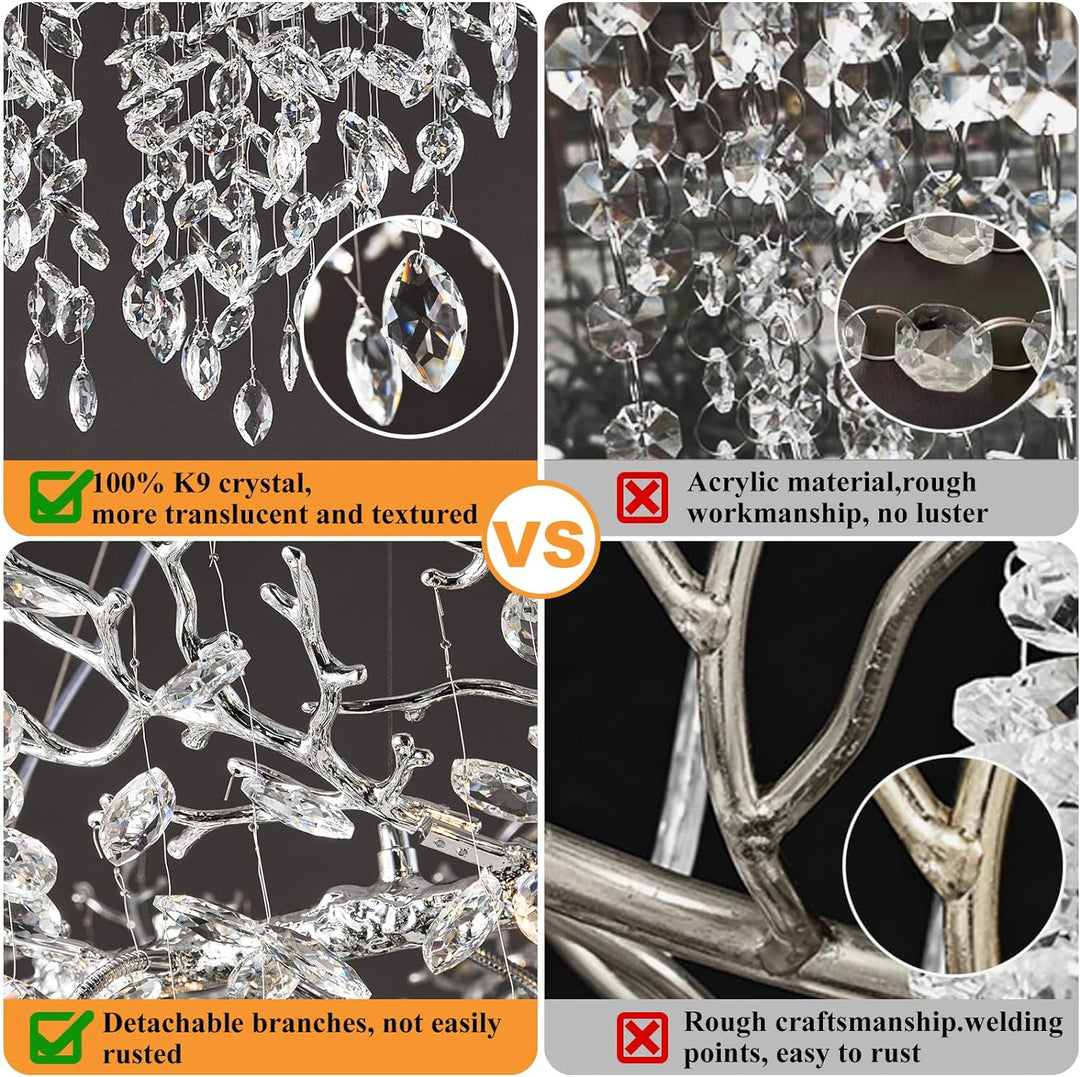 Modern Crystal Tree Branch Round Chandelier for All Rooms 30" 40" 48"