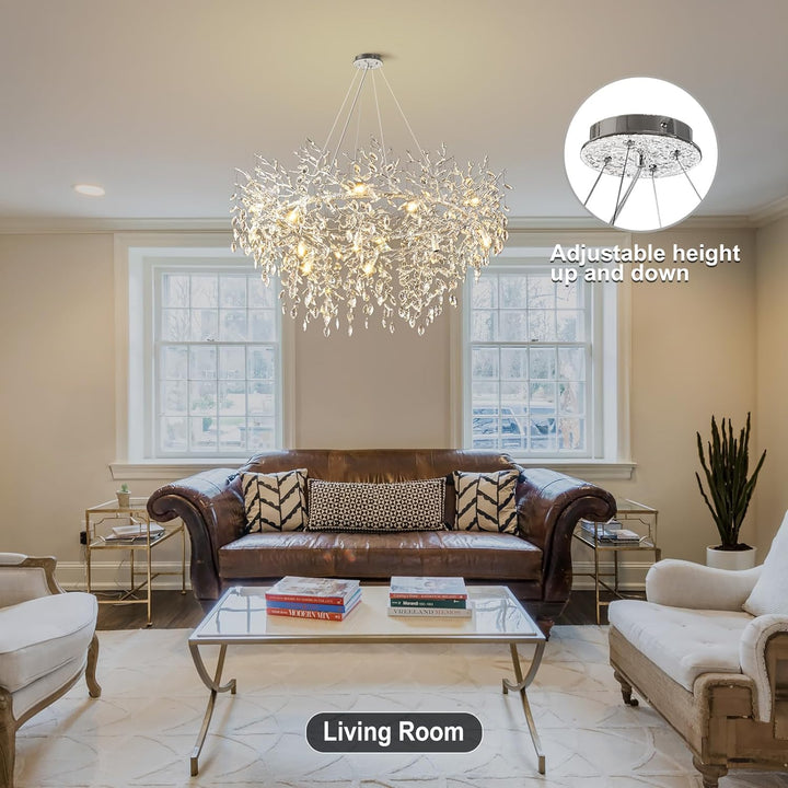 Modern Crystal Tree Branch Round Chandelier for All Rooms 30" 40" 48"