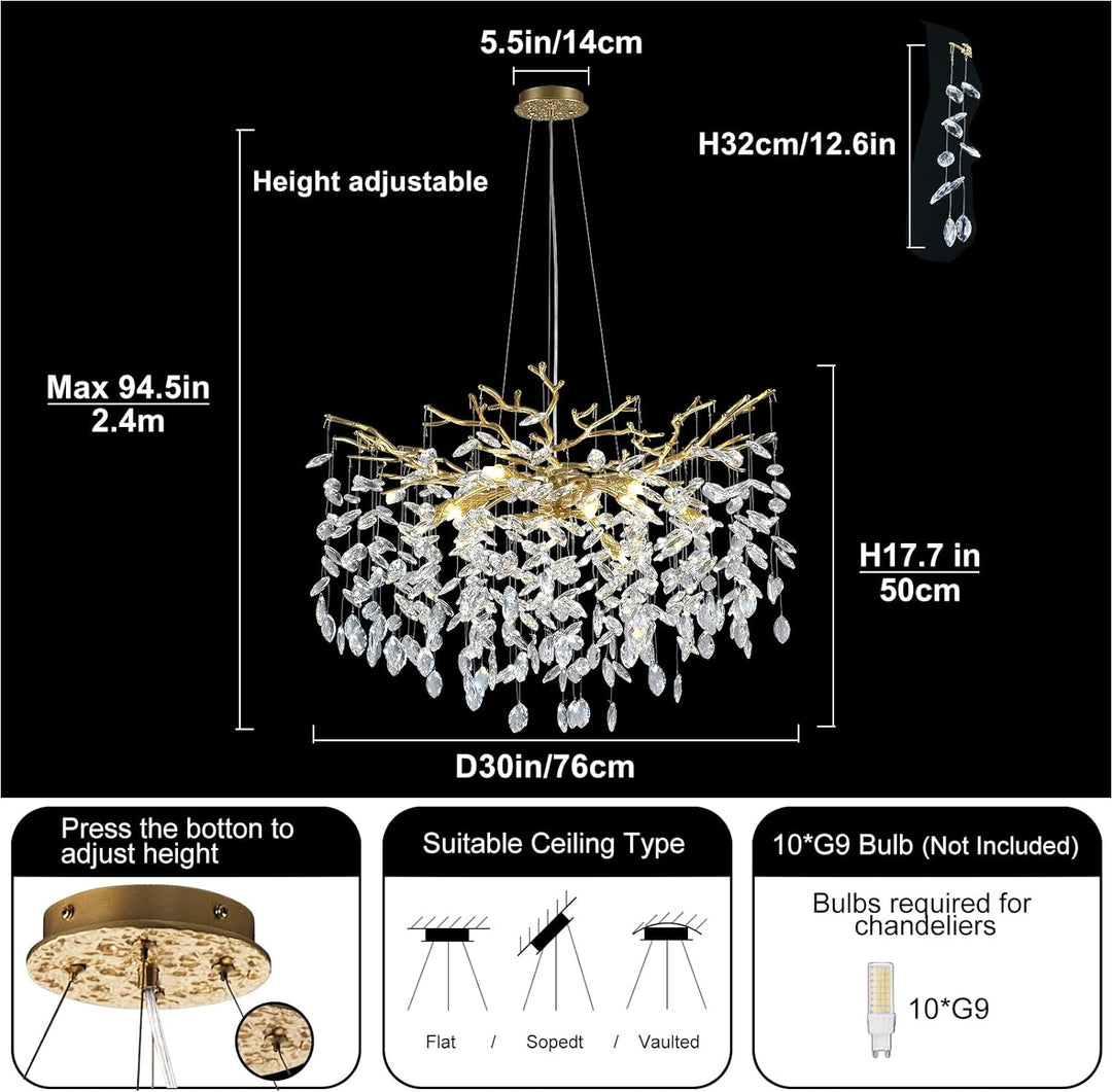 Modern Crystal Tree Branch Round Chandelier for All Rooms 30" 40" 48"