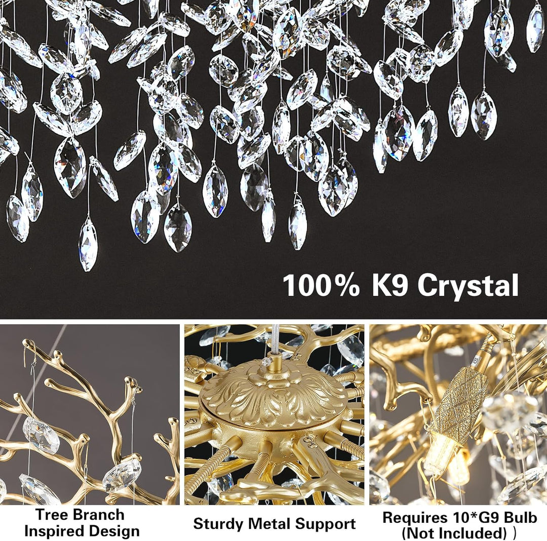 Modern Crystal Tree Branch Round Chandelier for All Rooms 30" 40" 48"