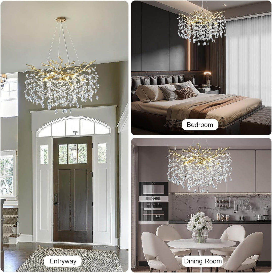 Modern Crystal Tree Branch Round Chandelier for All Rooms 30" 40" 48"