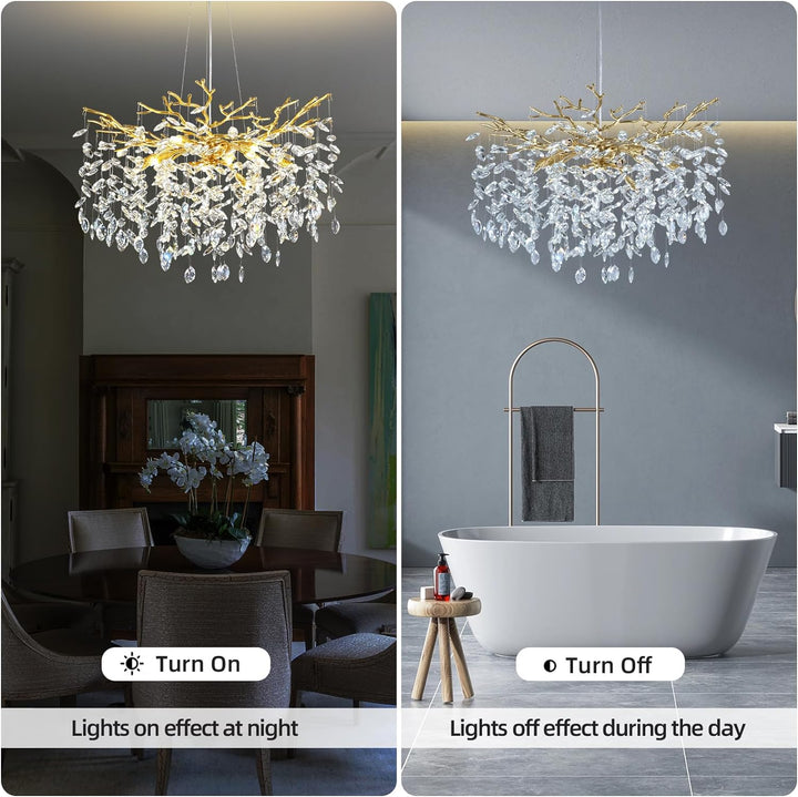 Modern Crystal Tree Branch Round Chandelier for All Rooms 30" 40" 48"