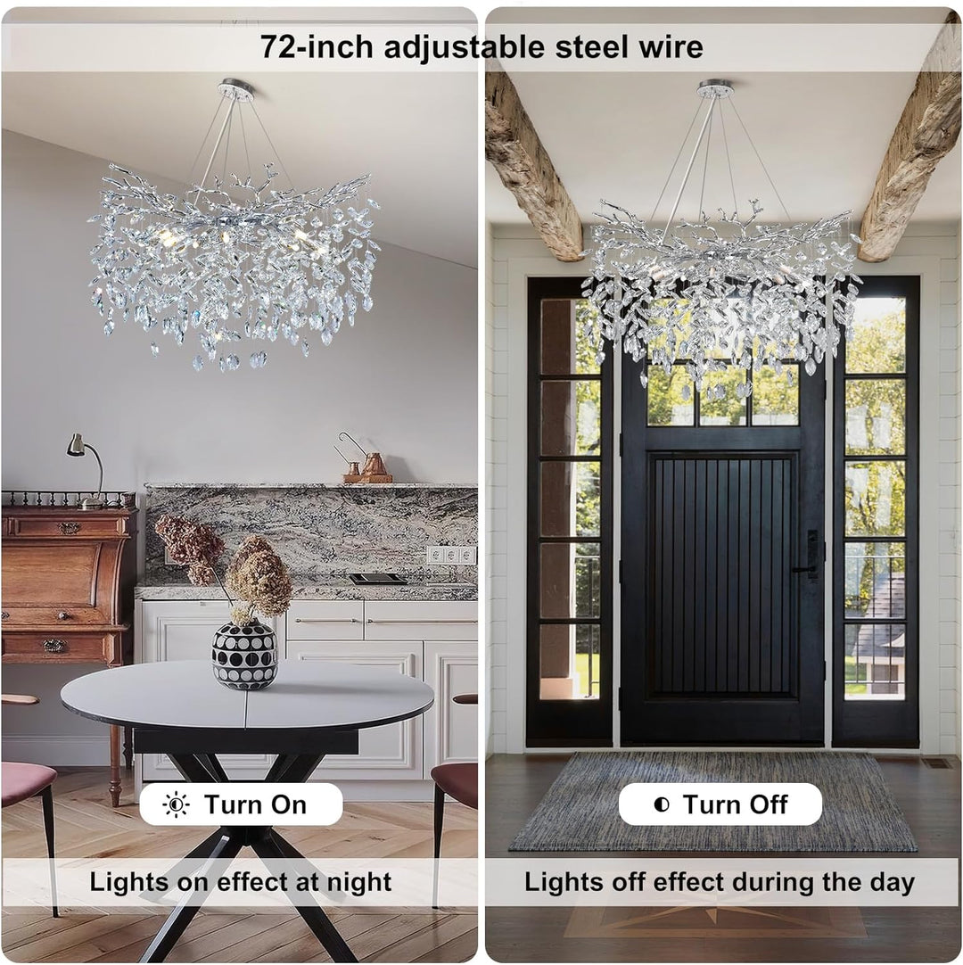 Modern Crystal Tree Branch Round Chandelier for All Rooms 30" 40" 48"