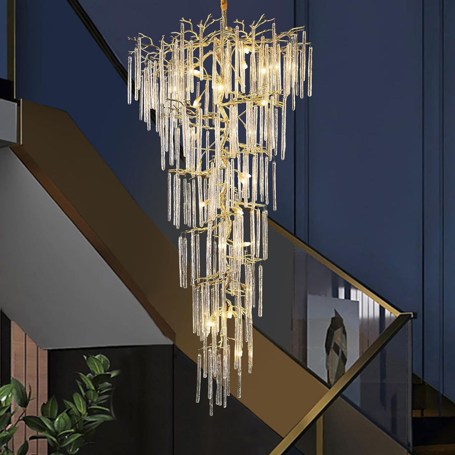 Modern Crystal Tree Branch Staircase Chandelier 95"