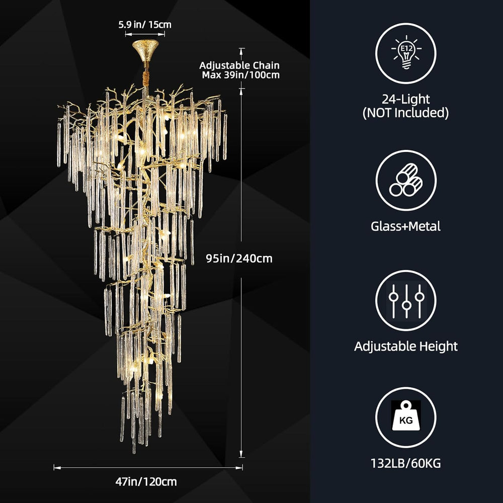 Modern Crystal Tree Branch Staircase Chandelier 95"