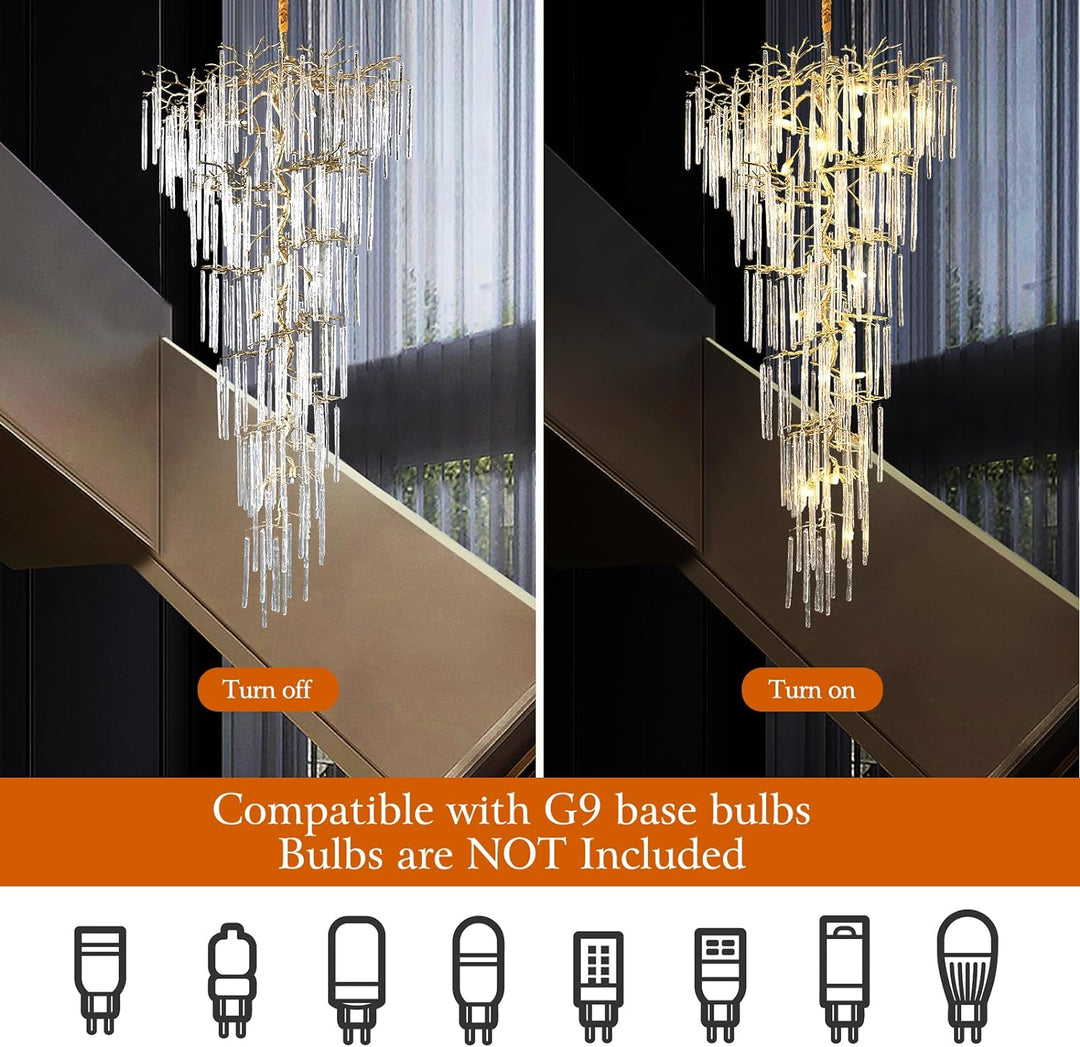 Modern Crystal Tree Branch Staircase Chandelier 95"