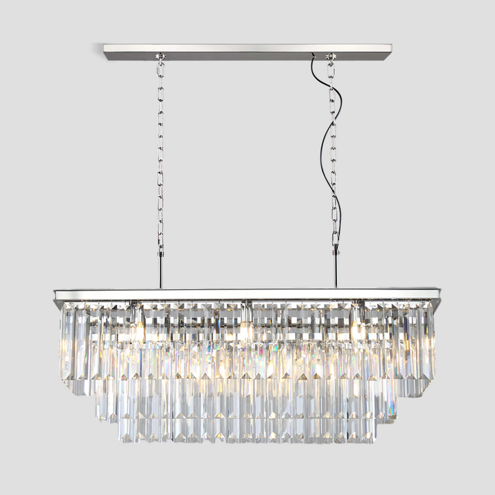 1920s Tedem 3-Tier Crystal Rectangular Chandelier