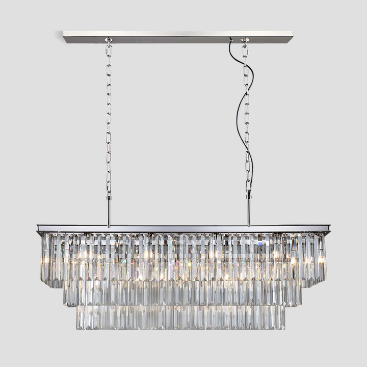 1920s Tedem 3-Tier Crystal Rectangular Chandelier