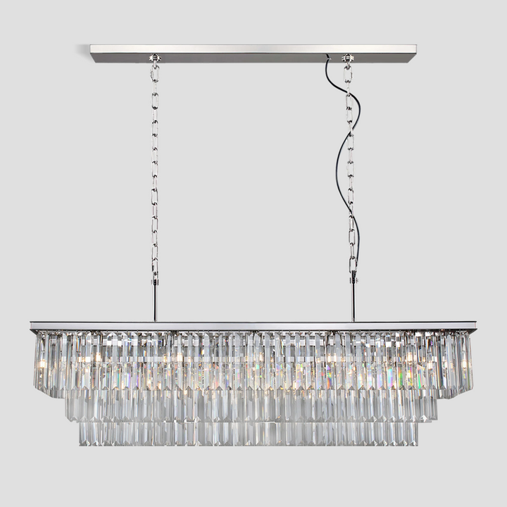 1920s Tedem 3-Tier Crystal Rectangular Chandelier