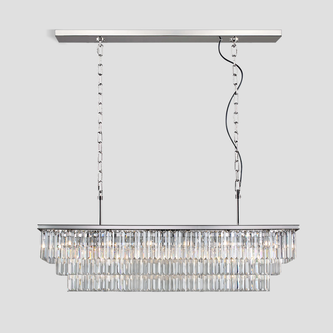 1920s Tedem 3-Tier Crystal Rectangular Chandelier
