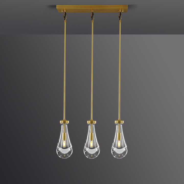 Raindrop Linear Dining Room Chandelier 3 Lights 22"L