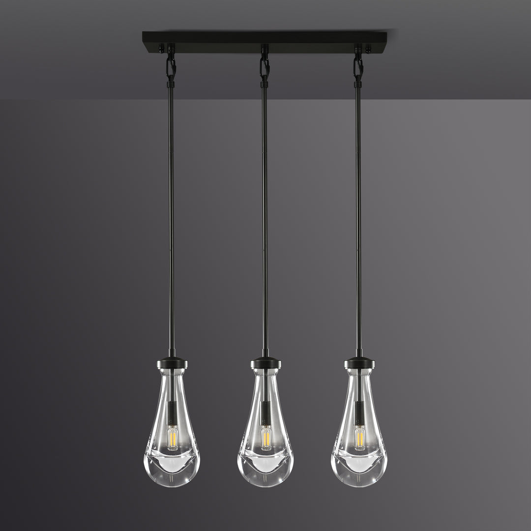 Raindrop Linear Dining Room Chandelier 3 Lights 22"L