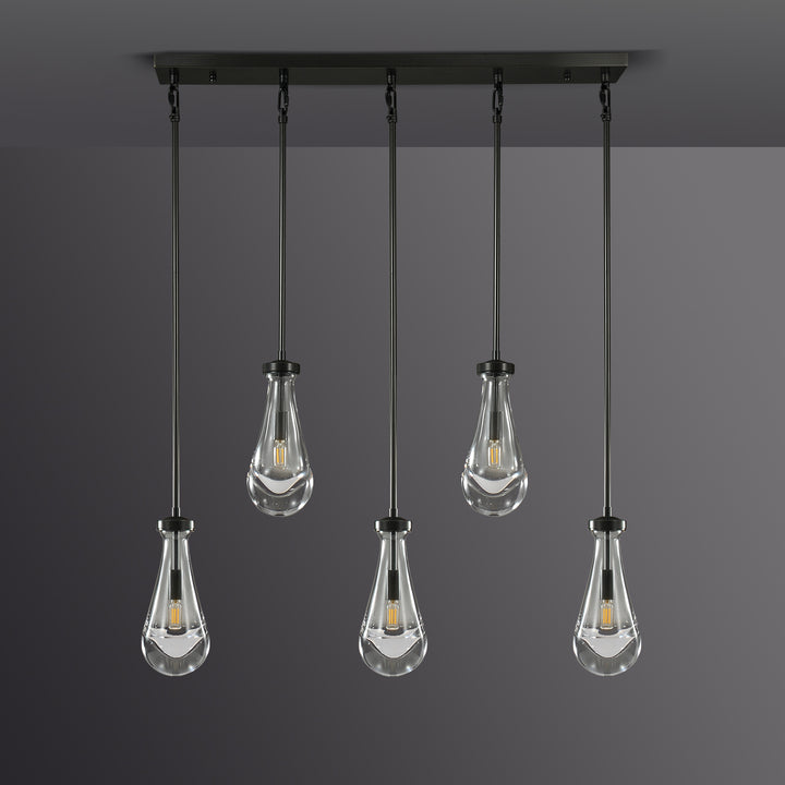 Raindrop Linear Dining Room Chandelier 5 Lights 36"L