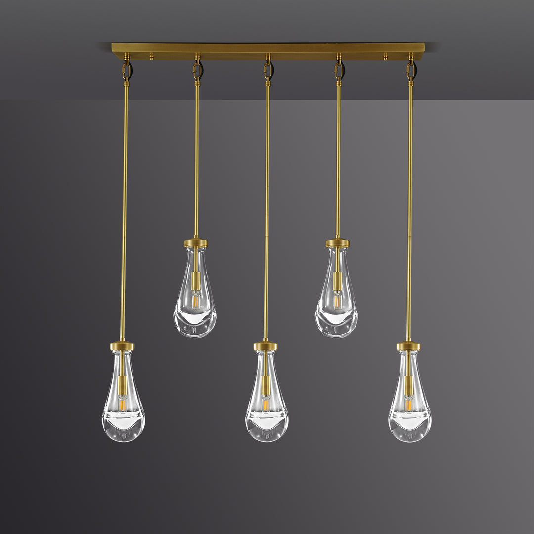 Raindrop Linear Dining Room Chandelier 5 Lights 36"L