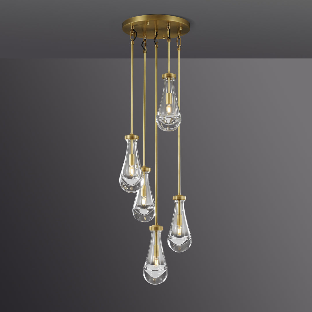 Raindrop Round Bedroom Chandelier 5 Lights 14"D