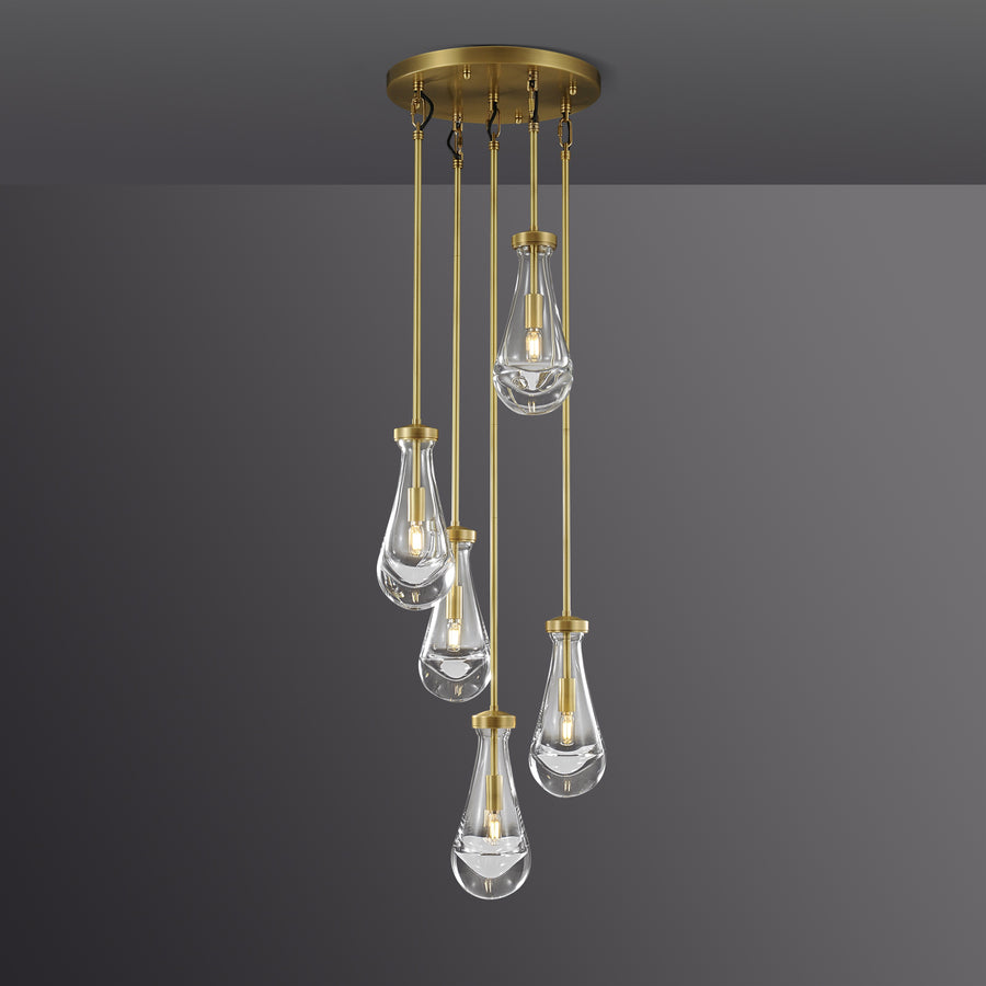 Raindrop Round Bedroom Chandelier 5 Lights 14"D