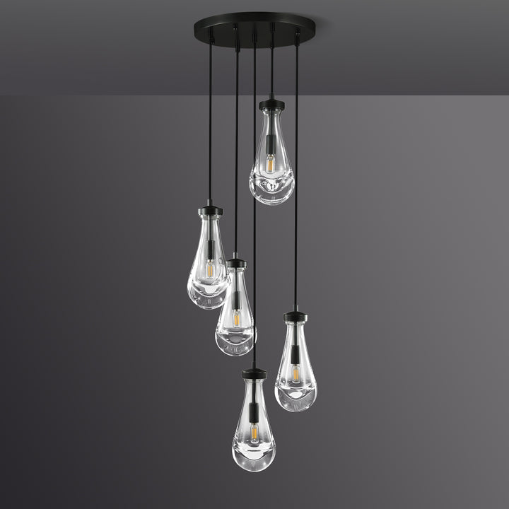 Raindrop Round Bedroom Chandelier 5 Lights 14"D
