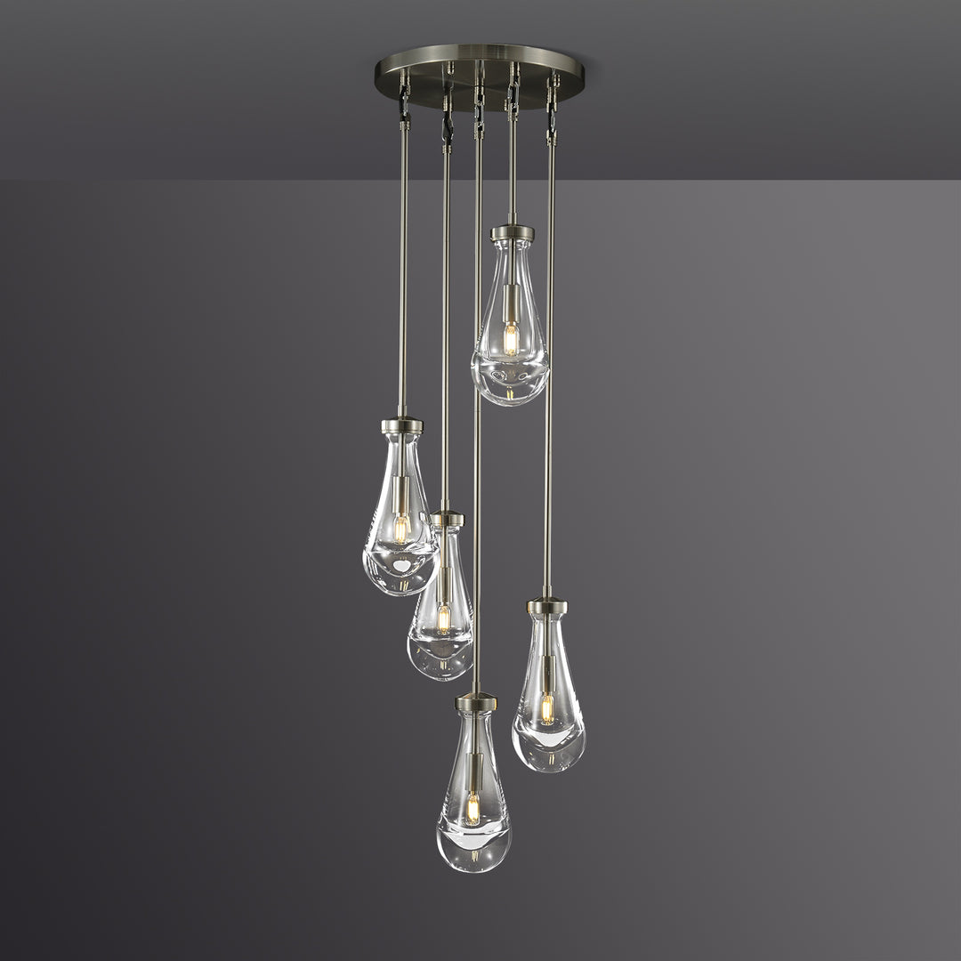 Raindrop Round Bedroom Chandelier 5 Lights 14"D