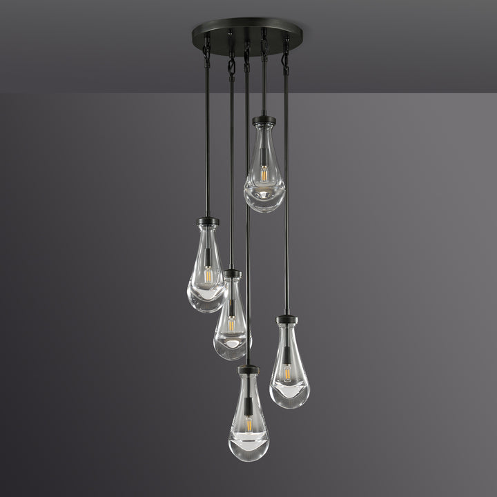 Raindrop Round Bedroom Chandelier 5 Lights 14"D