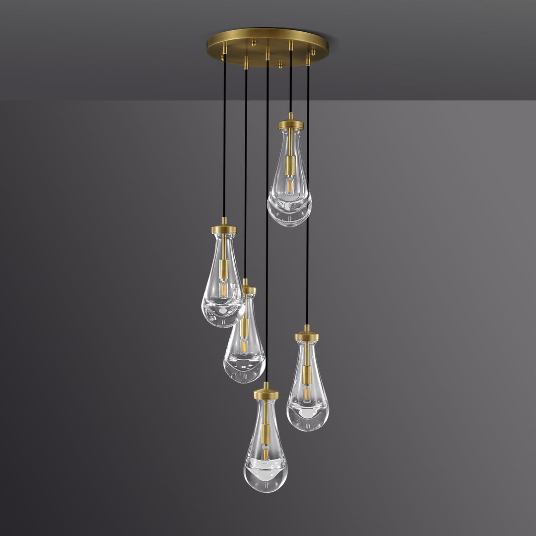 Raindrop Round Bedroom Chandelier 5 Lights 14"D