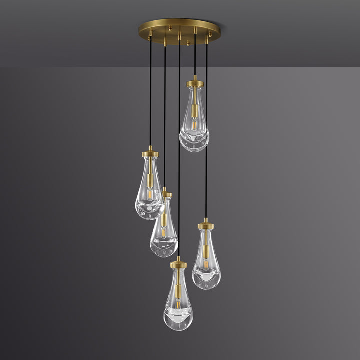 Raindrop Round Bedroom Chandelier 5 Lights 14"D