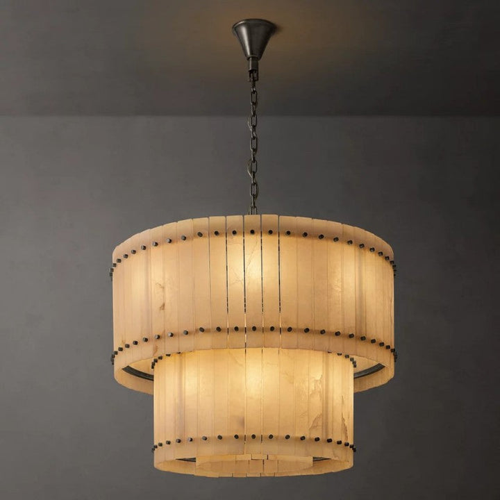 Mervin Alabaster Round Tiered Chandelier 37"