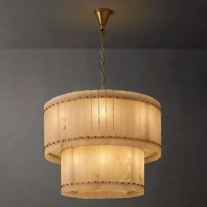 Mervin Alabaster Round Tiered Chandelier 37"