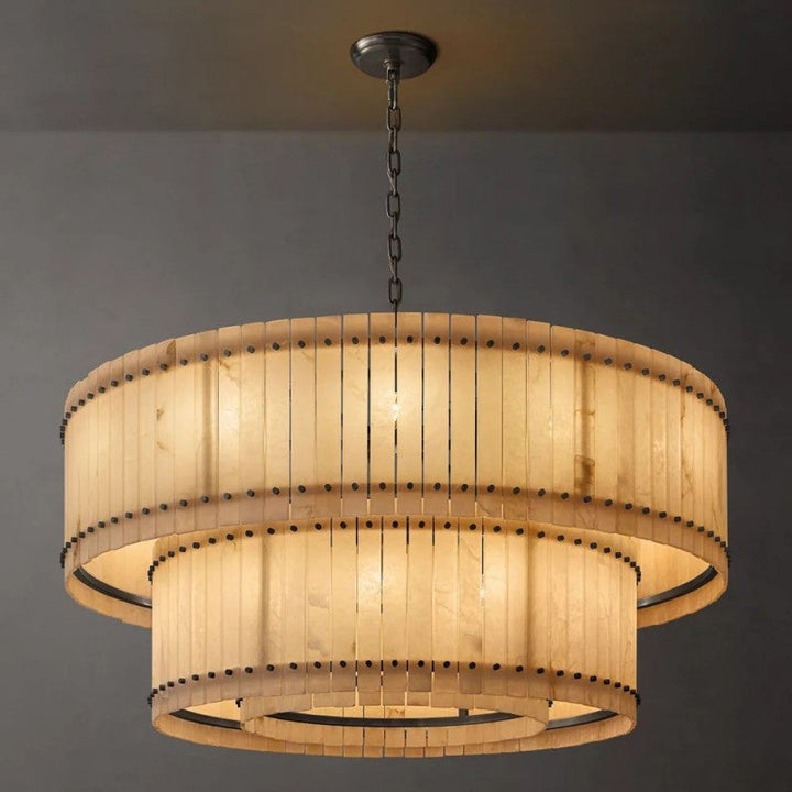Mervin Alabaster Round Tiered Chandelier 60"