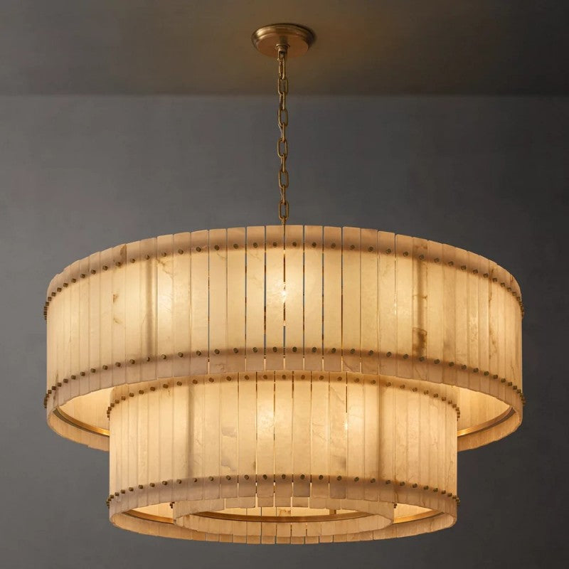Mervin Alabaster Round Tiered Chandelier 60"