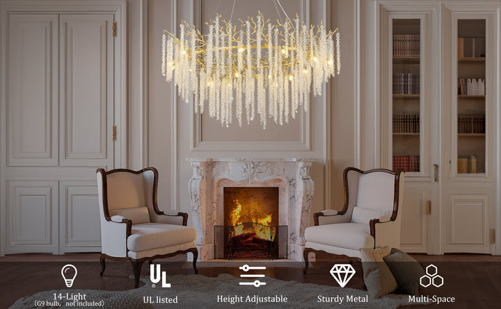 Snow Tree Branch Gold/Silver Chandelier 47"