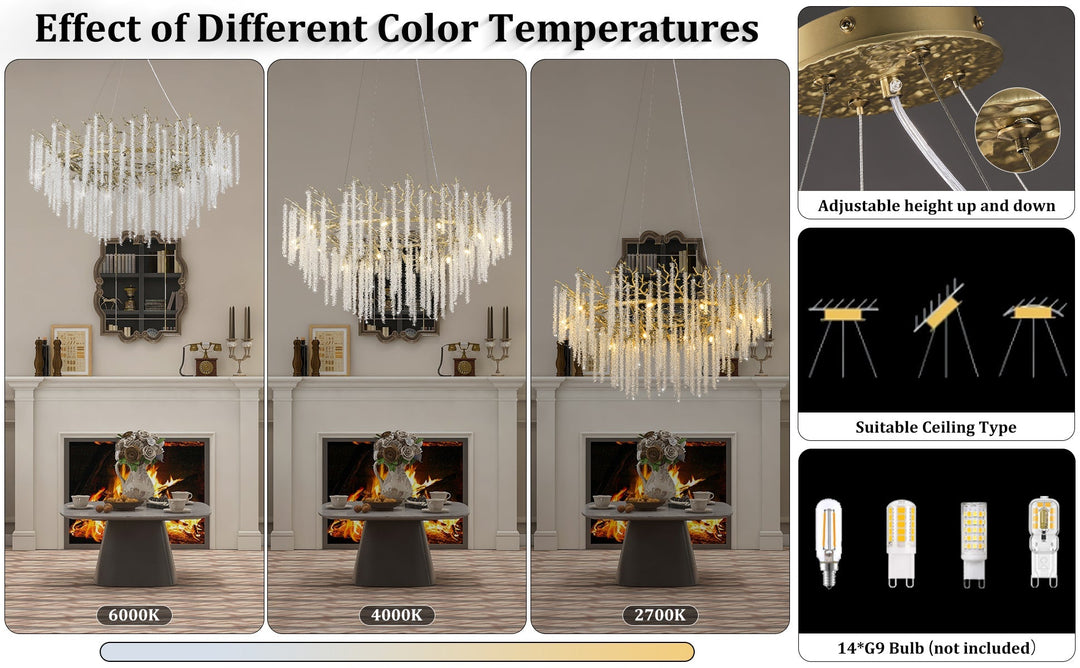 Snow Tree Branch Gold/Silver Chandelier 47"