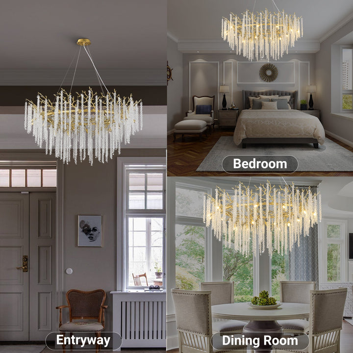 Snow Tree Branch Gold/Silver Chandelier 47"