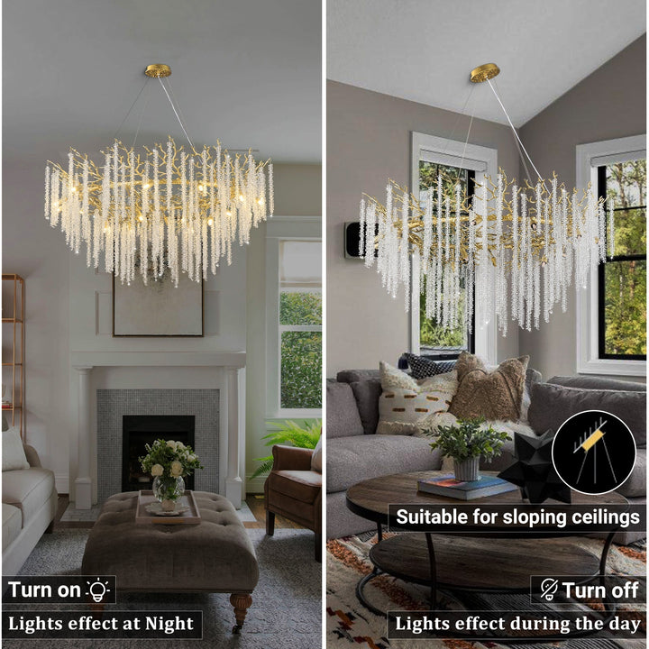 Snow Tree Branch Gold/Silver Chandelier 47"