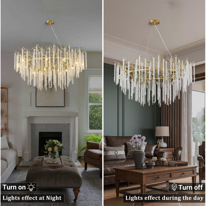 Snow Tree Branch Gold/Silver Chandelier 47"