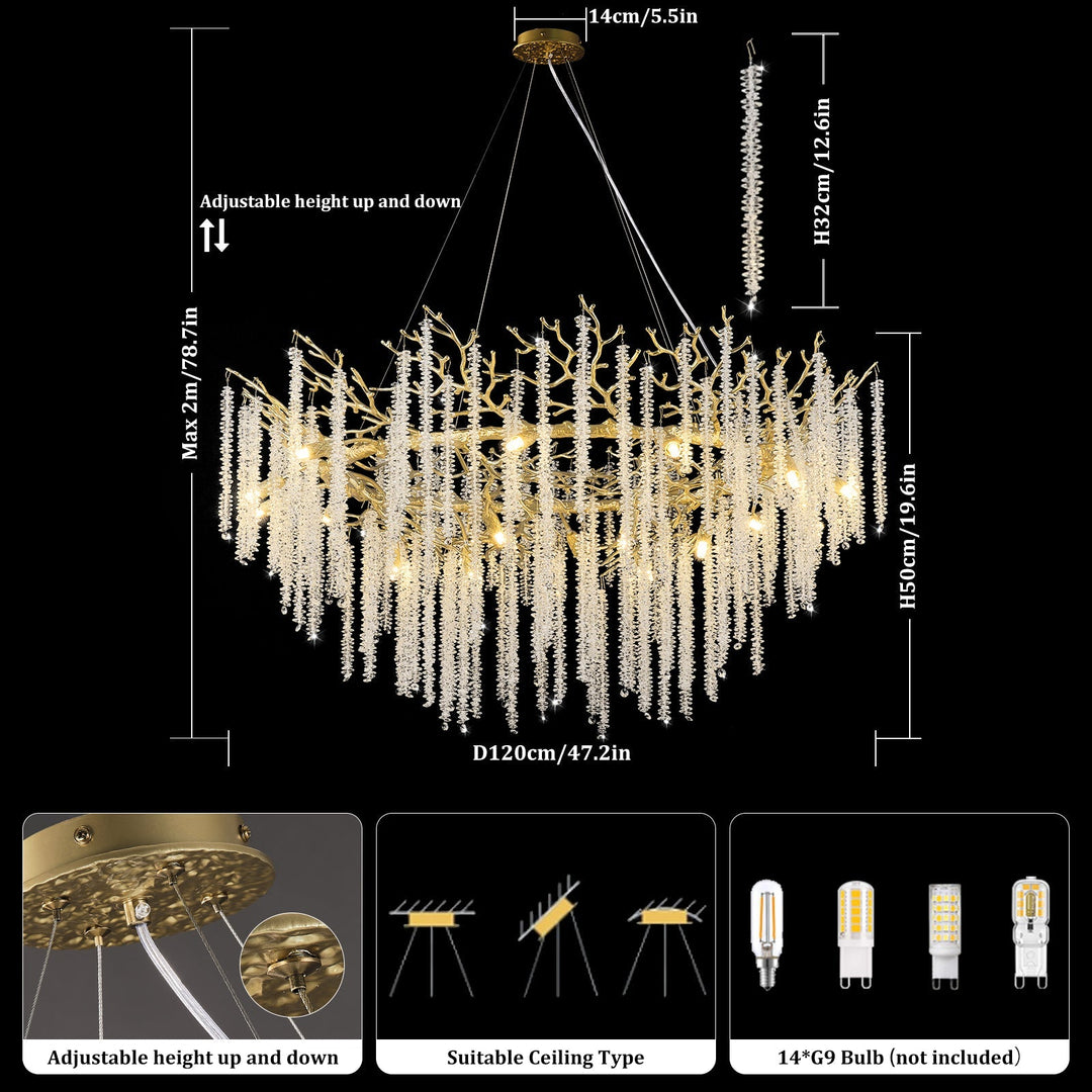 Snow Tree Branch Gold/Silver Chandelier 47"