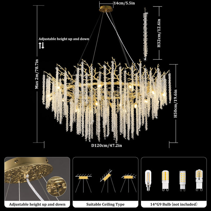 Snow Tree Branch Gold/Silver Chandelier 47"