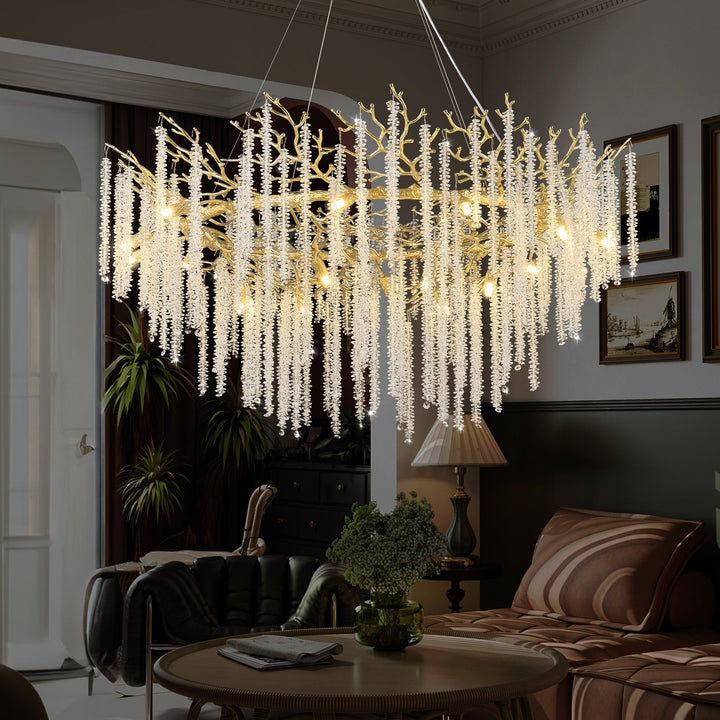 Snow Tree Branch Gold/Silver Chandelier 47"