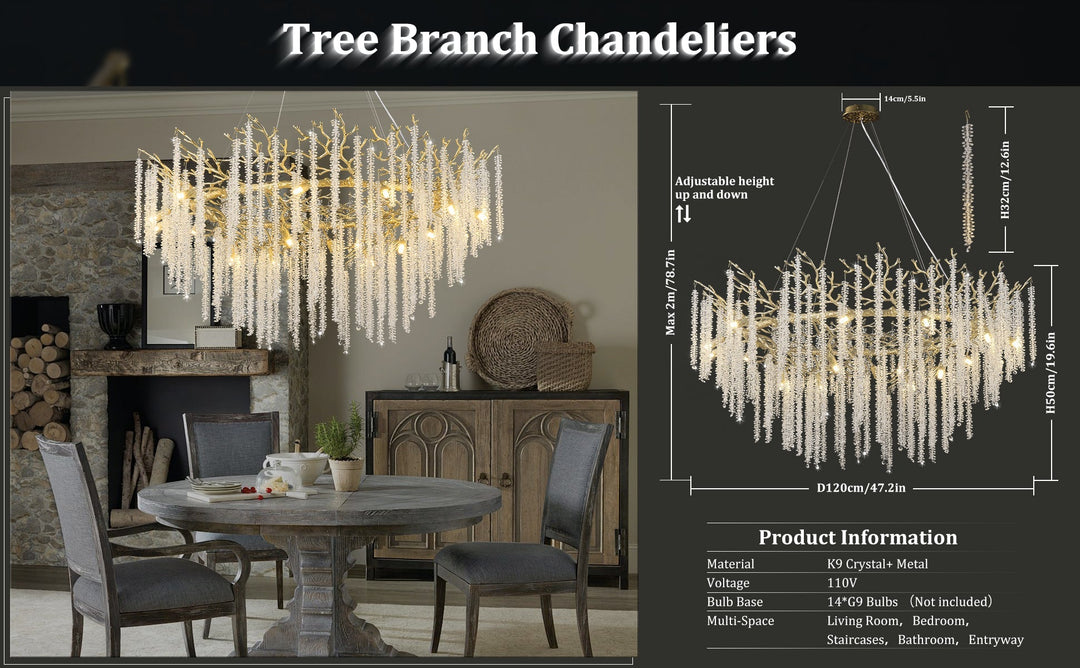 Snow Tree Branch Gold/Silver Chandelier 47"