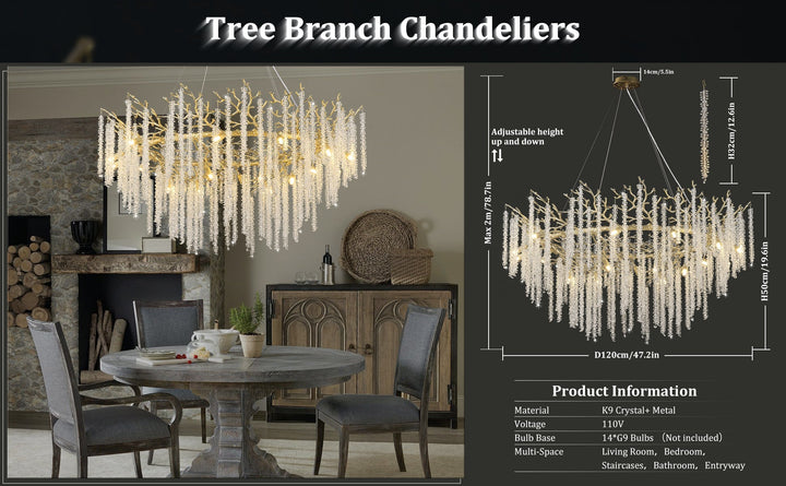 Snow Tree Branch Gold/Silver Chandelier 47"